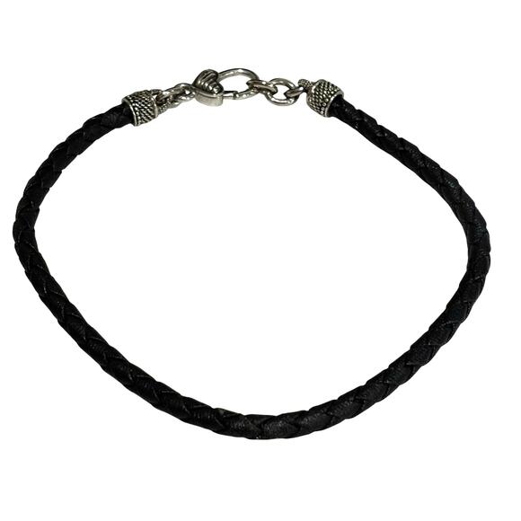 Thick braided leather choker necklace with silvertone clasp ends Boho festival - Picture 1 of 6